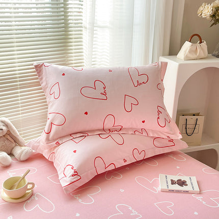 Pink Heart 100% Cotton Pillowcase Set (Pack of 2) - Breathable Standard Size 48x74cm Pure Cotton Pillow Covers.