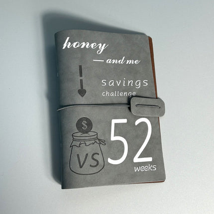 Grey 52-week couple's savings challenge binder - 6-ring financial planner set (2 books).