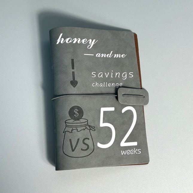 Grey 52-week couple's savings challenge binder - 6-ring financial planner set (2 books).