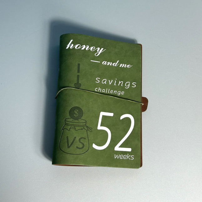 Green 52-week couple's savings challenge binder - 6-ring financial planner set (2 books).