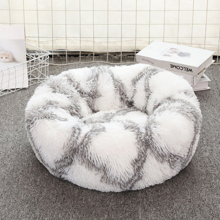 Grey-white 50cm Cozy Round Pet Bed - Plush Cat & Dog Bed with Non-Slip Base, Machine Washable.