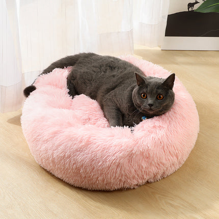 Grey-white 50cm Cozy Round Pet Bed - Plush Cat & Dog Bed with Non-Slip Base, Machine Washable.