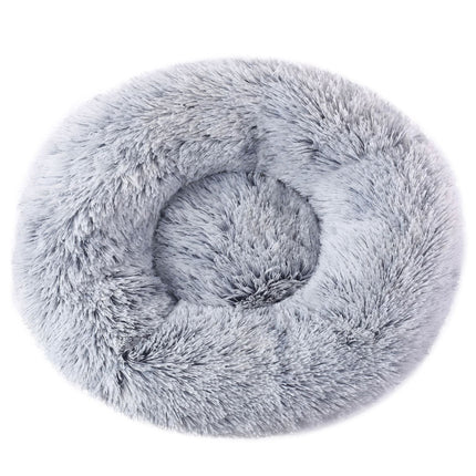 Grey 50cm Cozy Round Pet Bed - Plush Cat & Dog Bed with Non-Slip Base, Machine Washable.