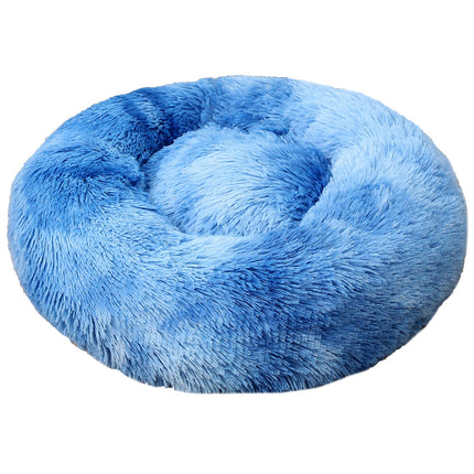 Tie-dye Baby Blue 50cm Cozy Round Pet Bed - Plush Cat & Dog Bed with Non-Slip Base, Machine Washable.