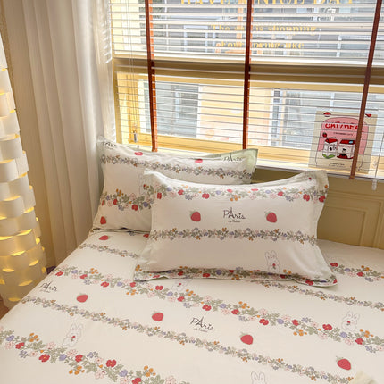 Strawberry Bunny 100% Cotton Pillowcase Set (Pack of 2) - Breathable Standard Size 48x74cm Pure Cotton Pillow Covers.