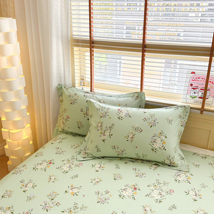 Green Flowers 100% Cotton Pillowcase Set (Pack of 2) - Breathable Standard Size 48x74cm Pure Cotton Pillow Covers.