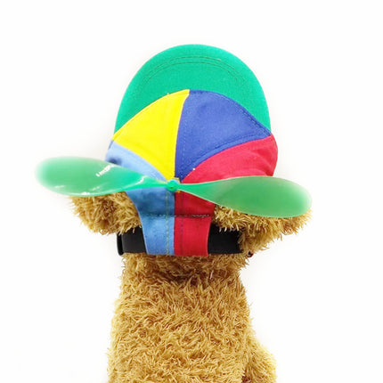 L Green Pet Baseball Cap with Spinning Propeller - Colorful Fun Design - See Details for Sizing.