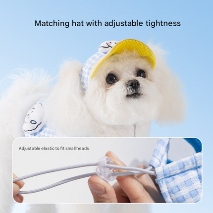 S Brown Pet Sun Hat with Adjustable Strap + Leash & Harness 3-Piece Set - Breathable Summer Cap for Dogs & Cats with Ear Holes.
