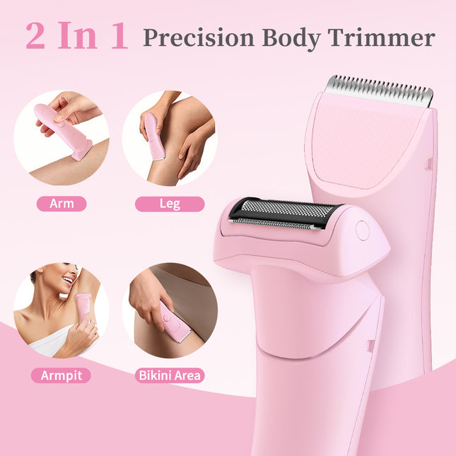 Pink 2-in Women's Electric Body & Bikini Trimmer Kit - Painless Ultra-Close Shaver.