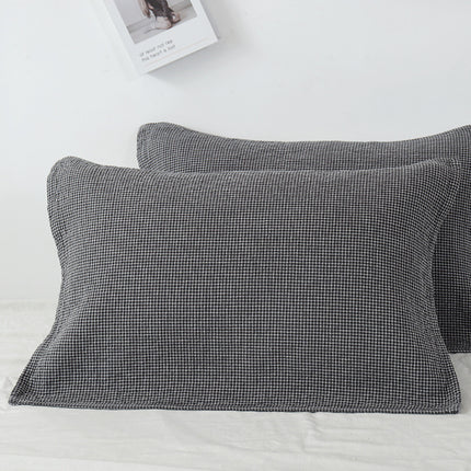 Grey Breathable 4-Layer Cotton Gauze Pillow Towel Pair - Japanese Style Grid (52x75cm).