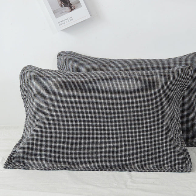 Grey Breathable 4-Layer Cotton Gauze Pillow Towel Pair - Japanese Style Grid (52x75cm).