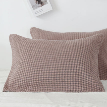 Brown Breathable 4-Layer Cotton Gauze Pillow Towel Pair - Japanese Style Grid (52x75cm).