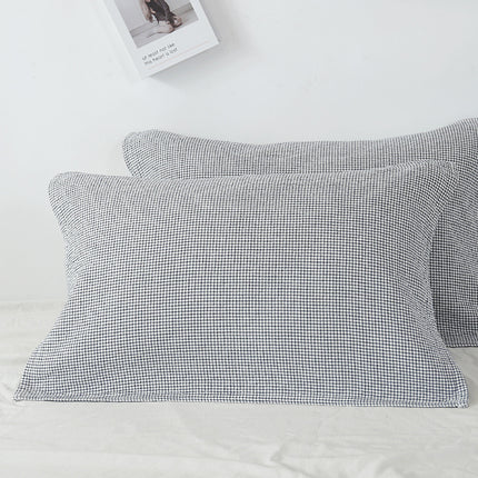 White Breathable 4-Layer Cotton Gauze Pillow Towel Pair - Japanese Style Grid (52x75cm).