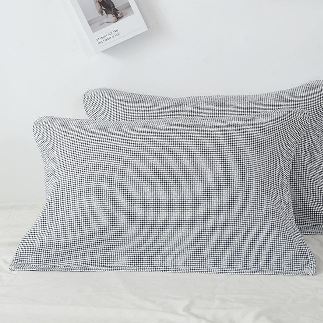 White Breathable 4-Layer Cotton Gauze Pillow Towel Pair - Japanese Style Grid (52x75cm).