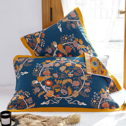 Single Blue Fontainebleau Pillow Towel Premium Cotton Gauze Pillow Towel Pair - Simple Nordic Style (52x75cm).