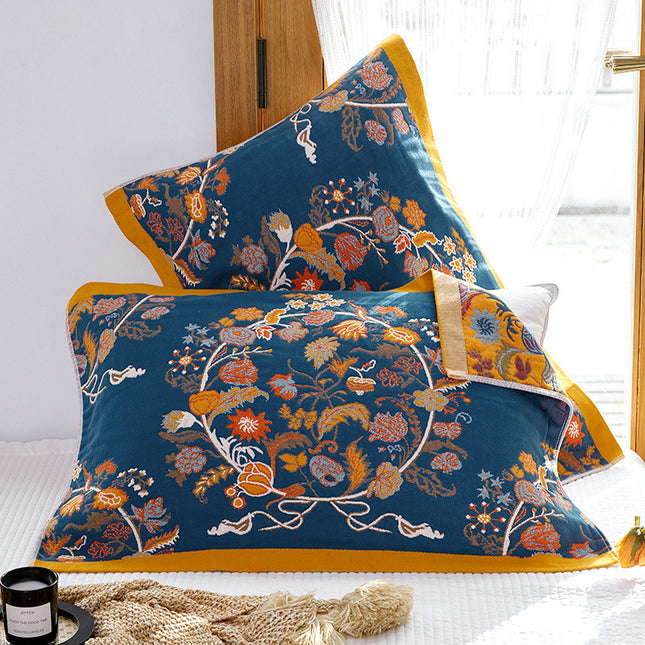 Single Blue Fontainebleau Pillow Towel Premium Cotton Gauze Pillow Towel Pair - Simple Nordic Style (52x75cm).