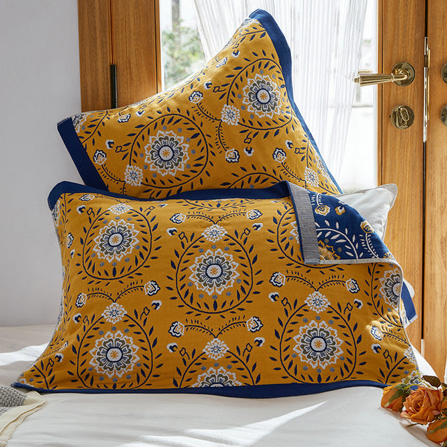 Single Yellow Flower Butterfly Pillow Towel Premium Cotton Gauze Pillow Towel Pair - Simple Nordic Style (52x75cm).