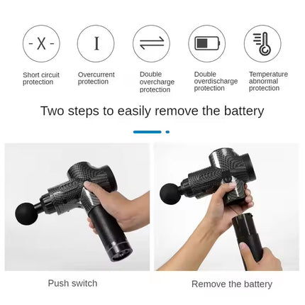 Carbon Fiber Deep Tissue Percussion Massage Gun - 30 Speeds, 6 Heads, Type-C Charging.