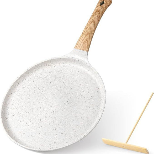 White 20cm Non-Stick Crepe Pan - Versatile Flat Skillet for Pancakes, Omelettes & Tortillas.