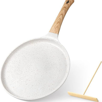 White 24cm Non-Stick Crepe Pan - Versatile Flat Skillet for Pancakes, Omelettes & Tortillas.