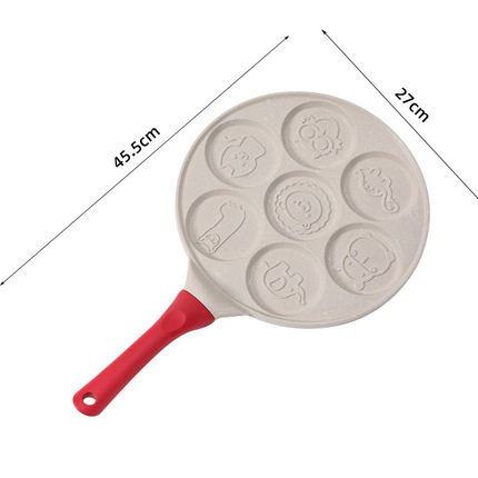 Beige Smiley + Blue Handle (Gas Model) Non-Stick Pancake Pan - 7-Hole Fun Shapes Breakfast Griddle (27cm).