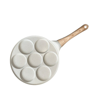 Beige Flat 7-hole + Wood Grain (Gas Model) Non-Stick Pancake Pan - 7-Hole Fun Shapes Breakfast Griddle (27cm).
