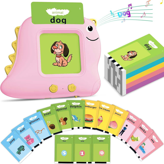 Little Pink Dinosaur [112 cards] Bilingual Early Learning Flash Card Reader - Interactive Audio Toy for Toddlers.