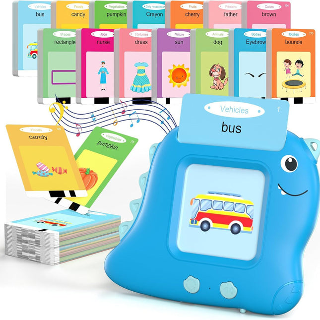 Little Blue Dinosaur [112 cards] Bilingual Early Learning Flash Card Reader - Interactive Audio Toy for Toddlers.