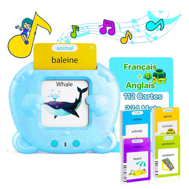 Blue Panda [Plain English] [112 Cards 224 Contents] Bilingual Early Learning Flash Card Reader - Interactive Audio Toy for Toddlers.