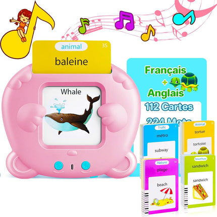 Pink Panda [Plain English] [112 Cards 224 Contents] Bilingual Early Learning Flash Card Reader - Interactive Audio Toy for Toddlers.