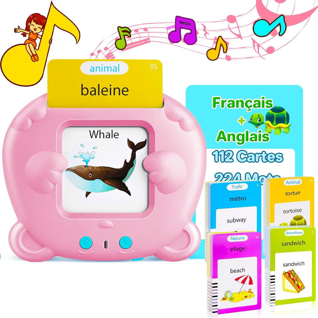 Pink Panda [Plain English] [112 Cards 224 Contents] Bilingual Early Learning Flash Card Reader - Interactive Audio Toy for Toddlers.