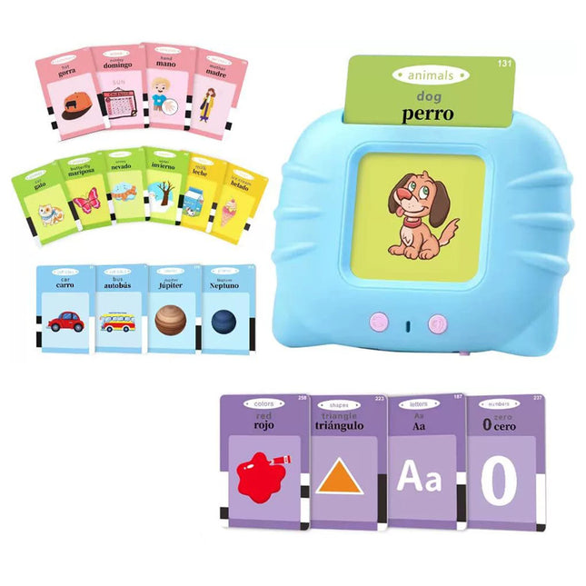 Blue Cat Spanish & English Bilingual Flash Card Reader - Interactive Audio Learning Toy (112 Cards).