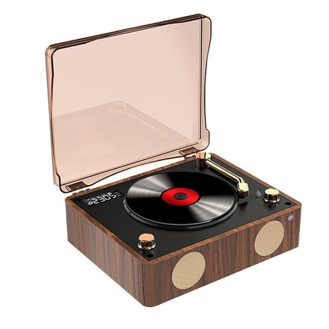 Retro Turntable Style Bluetooth Speaker & CD Player with Display - USB Rechargeable.
