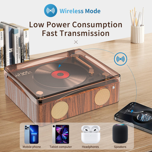 Retro Turntable Style Bluetooth Speaker & CD Player with Display - USB Rechargeable.