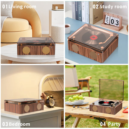 Retro Turntable Style Bluetooth Speaker & CD Player with Display - USB Rechargeable.