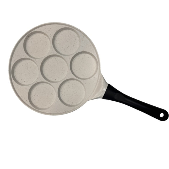 Beige Flat 7-hole + Black Handle (Gas Model) Non-Stick Pancake Pan - 7-Hole Fun Shapes Breakfast Griddle (27cm).