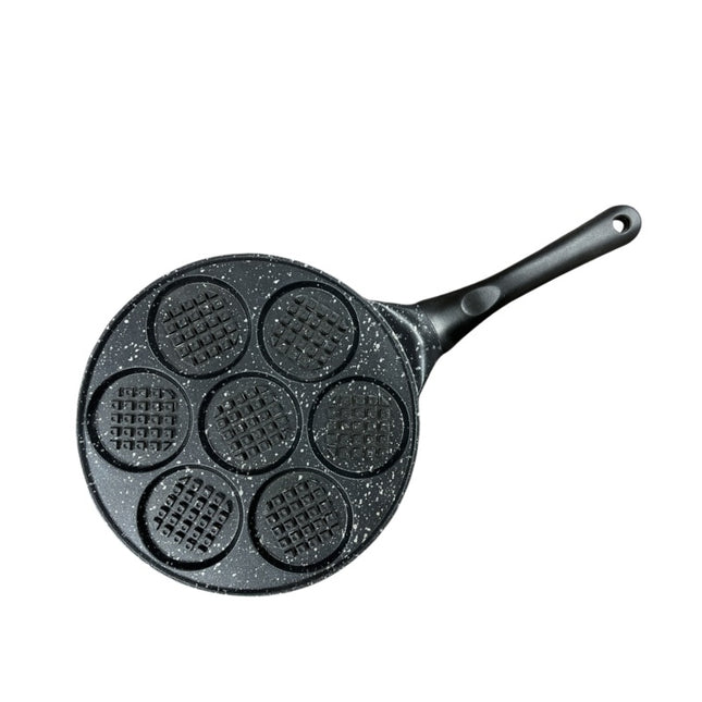 Black Waffle + Black Handle (Gas Model) Non-Stick Pancake Pan - 7-Hole Fun Shapes Breakfast Griddle (27cm).