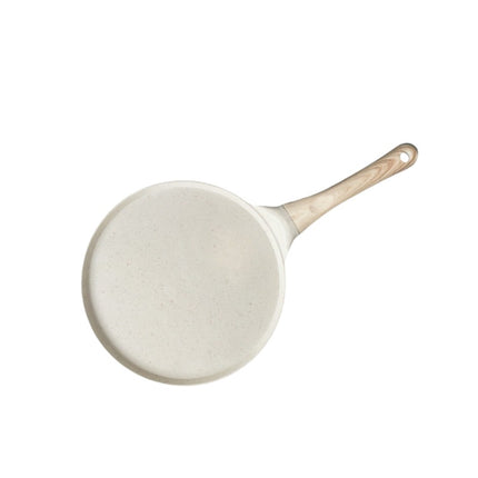 Beige Large Flat + Wood Grain Handle (Gas Model) Non-Stick Pancake Pan - 7-Hole Fun Shapes Breakfast Griddle (27cm).