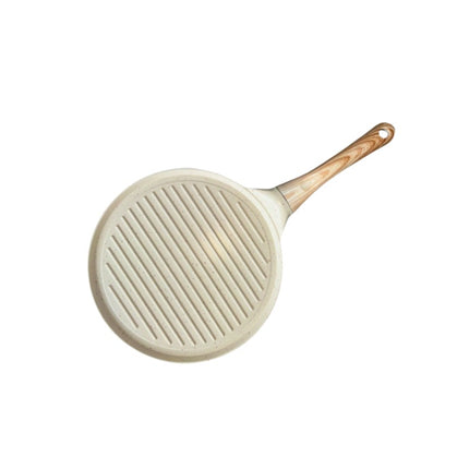 Beige Steak + Wood Grain Handle (Gas Model) Non-Stick Pancake Pan - 7-Hole Fun Shapes Breakfast Griddle (27cm).