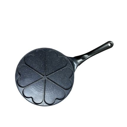 Black Heart + Black Handle (Gas model) Non-Stick Pancake Pan - 7-Hole Fun Shapes Breakfast Griddle (27cm).