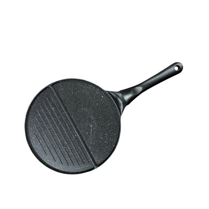 Black Double Compartment + Black Handle Non-Stick Pancake Pan - 7-Hole Fun Shapes Breakfast Griddle (27cm).