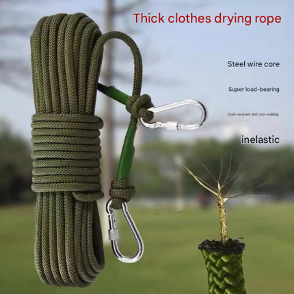 White With Wire Core Heavy Duty Adjustable Clothesline Set (4 Pack) - 15m Steel Wire Core Nylon Rope with Hooks for Outdoor & Camping.