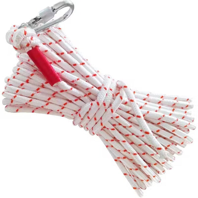 Red-white With Wire Core Heavy Duty Adjustable Clothesline Set (4 Pack) - 15m Steel Wire Core Nylon Rope with Hooks for Outdoor & Camping.