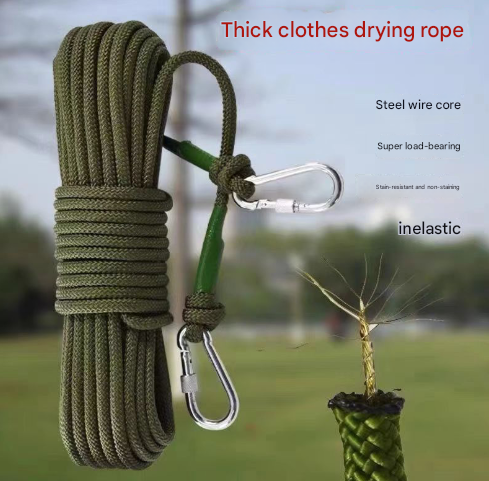 Red-white With Wire Core Heavy Duty Adjustable Clothesline Set (4 Pack) - 15m Steel Wire Core Nylon Rope with Hooks for Outdoor & Camping.