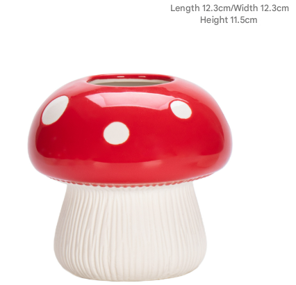Middle Size Red Whimsical Ceramic Mushroom Vase - Decorative Floral & Hydroponic Planter.