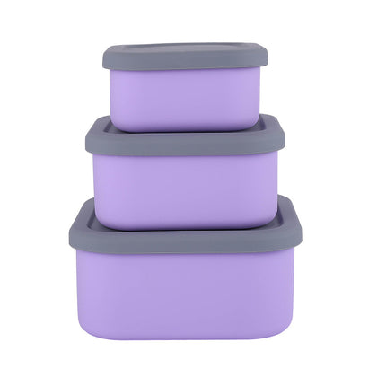 Purple 3-Piece Stackable Silicone Food Storage Container Set - Microwave Safe Lunch Boxes (300/700/1300ml).