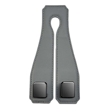Grey Heavy Duty Car Headrest Hooks (Set of 4 Units) - PU Leather Seat Back Organizer Hangers.