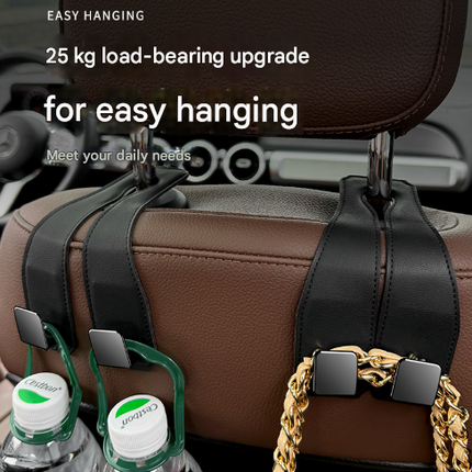 Beige Heavy Duty Car Headrest Hooks (Set of 4 Units) - PU Leather Seat Back Organizer Hangers.
