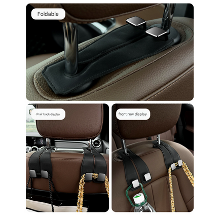 Beige Heavy Duty Car Headrest Hooks (Set of 4 Units) - PU Leather Seat Back Organizer Hangers.