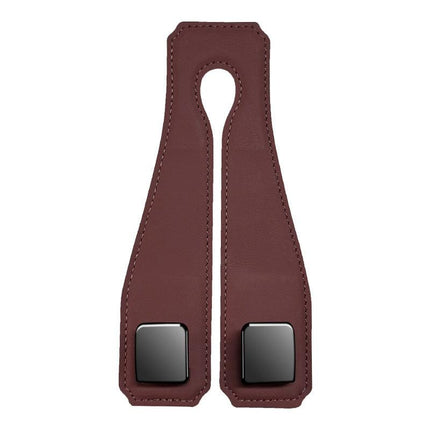 Red Brown Heavy Duty Car Headrest Hooks (Set of 4 Units) - PU Leather Seat Back Organizer Hangers.